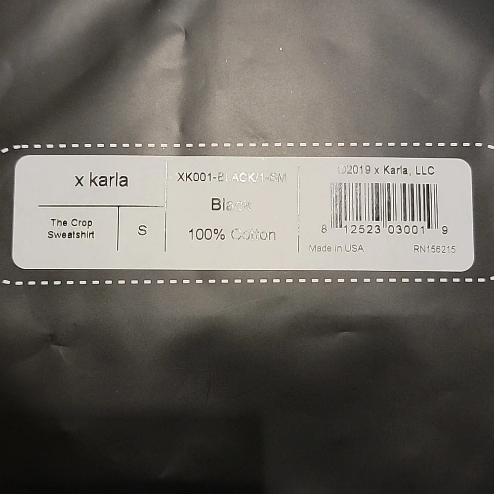 NWT X Karla The Crop Sweatshirt Black. Sealed in Package Size M